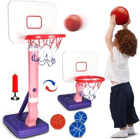 Toddler Basketball Hoop Indoor Outdoor, Portable Kids Basketball Hoop Height Adjustable, Pool Basketball Hoop Poolside with 4 Balls and Pump (Blue)