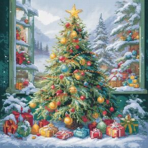 Generic Shiny Christmas Tree 11ct Counted Cross Stitch Kits Color Printed Stamped Cross-Stitch Supplies Needlework Printed Embroidery Kits DIY Kits Needlepoint Starter Kits 50x50cm(h3), QINYUN-WU Q48