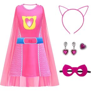 Girls Cute Kitties Sleeveless Dress with Long Cape Cat Dress Up Outfits for Party