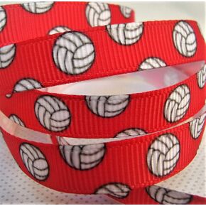 Grosgrain Ribbon - Red Volleyball Print - 3/8" Wide, 10 Yards - DIY Team Hair Bows, Team Lanyards & Volleyball Crafts!