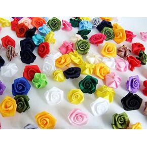 100 Assorted Tiny Satin Ribbon Rose Bows Diameter 10 mm. Tiny Embellishment Craft Artificial Applique Wedding
