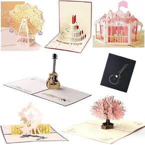 6 Pieces 3D Pop Up Cards, 3D Greeting Cards with Envelopes, Handmade 3D Popup Happy Birthday Cards for Christmas Valentine Birthday Anniversary Wedding Mother's Day Boy Girl Friends Gift (Style A)
