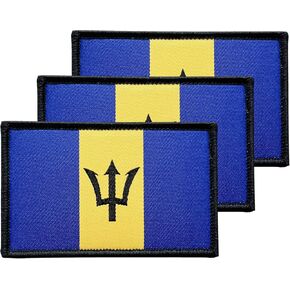 3Pcs Barbados Barbadians Flag Patch 2x3 Inch, Hook Loop Tactical Embroidered Armband Country Flag Patches for Backpack Hat Vest Jacket.