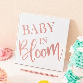 Calculs Polaroid Baby Shower Guest Book Baby in Bloom Signature Bridal Party Picture Book Blank Pages for Instant Film 8.5" Square White Cover Rose Gold Stamping