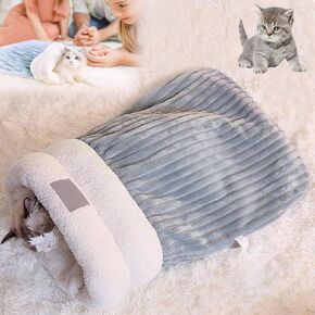 Cat Sleeping Bag for Indoor Cats Cozy Winter Cat Sleeping Bag Soft Plush Cat Sack Self Warm Cat Bed Cave Fluffy Cat Tunnel Cat Hideaway Semienclosed Warm Cat Cave Bed for Cats up to 3kg/6.6lb
