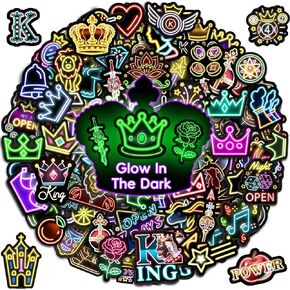 Neon Water Bottle Stickers for Kids Glow in The Dark, 60 PCS Vinyl Waterproof Stickers Pack for Laptop Skateboard Phone Case, Cute Neon Animals Decals for Teens