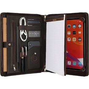 محفظة جلدية لـ 13 بوصة iPad Pro M4 (2024) ، padtfolio الجلدية مع حامل iPad للاختحاء حجم الرسالة ، padfolio الجلدية الشخصية للرجال - الكاكي المظلم