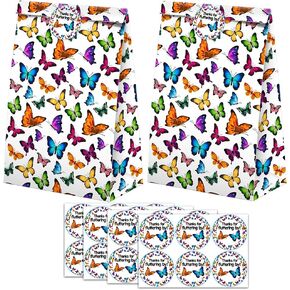 Butterfly Goodie Bags-24 Pcs Butterfly Party Favors Candy Bags with Stickers, Butterfly Goody Gift Treat Bags Butterfly Themed Birthday Party Supplies