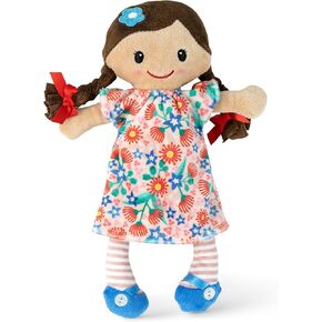 Tiger Tribe: Matilda Rag Doll - 10"/ 25cm - Brown Hair & Flower Dress, Soft Snuggly Velboa Fabric, Super Cuddly Ideal for Newborn, Babies & Toddlers