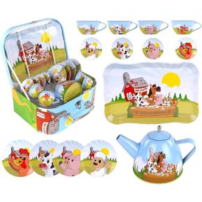 Regal Games Old Macdonald’s Tea Time - Barnyard Animal Designed Kid's Tea Time Set - Includes 1 Teapot, 4 Cups, 4 Saucers, 1 Platter & Storage Case - Ideal Birthday & Easter Gift for Ages 5+