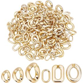 SUPERFINDINGS 180Pcs 6 Style Opaque Spray Painted Acrylic Linking Rings Gold Quick Link Connectors Plastic Oval Linking Rings for Earring Necklace Jewelry Eyeglass Chain DIY Craft Making