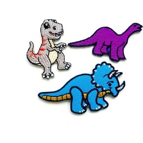 TH Set of 3 Tiny. Mini T-rex Brachiosaurus Triceratops Dinosaur Cute Cartoon2 Patches Sew Iron on Embroidered Applique Badge Sign Patch Clothing Costume