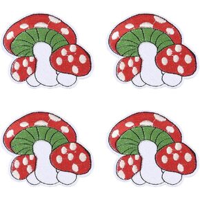 5Pcs 66 x 77MM Red Mushroom Embroidery Patches Cartoon Plant Appliques Sew on Small Cute Iron on Patch Bulk with Polka Dot for Sewing Making Backpacks Jackets Hats Easter Accessories Supply