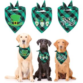 Vehomy St. Patrick's Day Dog Bandanas Reversible Plaid Dog Bandana Buffalo Dog Bandanas with Shamrock Leprechaun Pattern Saint Patrick's Day Pet Triangle Scarf for Dogs Puppies Cats 3Pcs