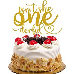 Isn't She Onederful Cake Topper First Birthday Party Decorations for Baby Girls Gold Glitter 1st Birthday Party Supplies