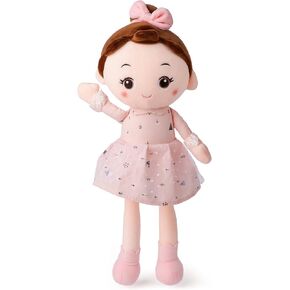 Hopearl Stuffed Doll for Girl Soft Plush Snuggle Play Toy Sleeping & Cuddle Buddy in Dress Birthday Festival Baby Doll, Pink, 18''