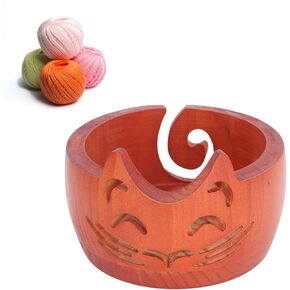 Wooden Yarn Bowl, Knitting Yarn Bowl Cat Yarn Bowl Crochet Yarn Holder Handmade Yarn Bowl Yarn Storage Bowl with Holes Holder Yarn Holder Dispenser for Crocheting (18 * 18 * 10cm)