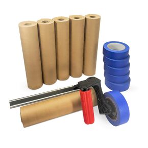 IDL Packaging Masking Kit -12" x 60 Yards Brown Masking Paper (6 Rolls) & 1.41" x 60 Yards Blue Tape (6 Rolls) & Manual Paper/Tape Dispenser (Built-in Blade) - Masking Set to Cover Surfaces