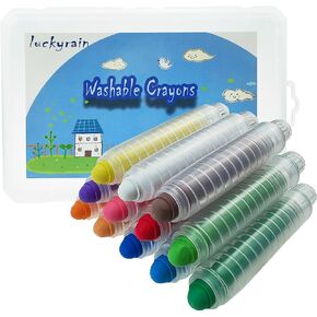 Luckyrain Crayons القابلة للغسل للأطفال ، 12 لونًا تلوينًا قابلاً للغسل ، والملون غير سامة للطفل ، ولوازم التلوين ، وهدية للبنين والبنات إلى المدرسة