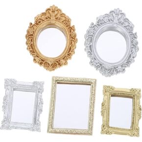 TOYANDONA 5Pcs Miniature Dollhouse Mirrors, 1:12 Scale Dollhouse Mirror Frame Miniature Wall Mirror for Dollhouse Accessories Decorations