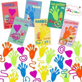 Valentines Gift Cards for Kids Classroom - 30 Pack Valentines Exchange Cards with Sticky Toys for School Class Exchange Gifts, Toddlers Girls Boys Valentines Gifts