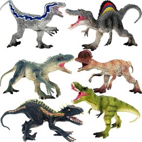 Dinosaur Toys for Kids, 6Pcs T-Rex Spinosaurus Velociraptor Dilophosaurus D-rex and Indoraptor with Roar Strikers and Stinding Poses Dino Toy Gifts, Great Play or Display Dinosaur Toys for Toddlers