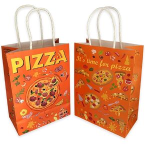 ParsNuntio Pizza Party Paper Gift Bags Decorations Pizza Birthday Party Favors Pizza Candy Goodie Treat Bags for Pizza Themed Baby Shower Party - Set of 12