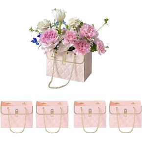 4pcs Paper Flower Bags for Bouquets, Flower Boxes for Arrangements, Paper Flower Gift Bags with Handles Florist Supplies for Weddings Mother's Day (White)