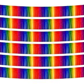 6 Pack 10 Feet Foil Fringe Garland Metallic Tinsel Streamers Banner Wall Hanging Backdrop Banner for Parade Floats, Thanksgiving, Christmas, Birthday, Halloween Party Decorations(Dark Rainbow)