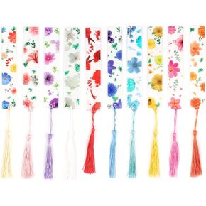 Framendino, 10 Pack Flower Resin Bookmark Transparent Floral Bookmarks Flower Page Marker with Tassels Gifts for Book Lover
