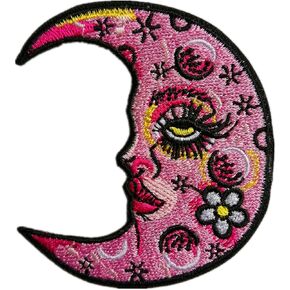 Funny Moon Patches, Embroidered Patches, Sew on or Iron on Patches Applique for Clothes, Jackets, T-Shirt, Backpacks…