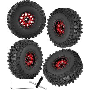 RC Aluminum 1.0 Inch Wheel Rim Tires for 1/18 1/24 Trx4m Axial SCX24 RC Crawler Car,4pcs 1.0 Wheel Rim Soft Rubber Tires,Red