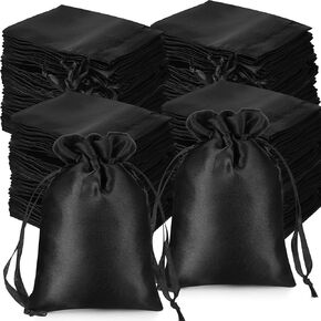 Windyun 200 Pcs Satin Gift Bags with Drawstring 4x6 Jewelry Wedding Favor Drawstring Pouch Candy Gift Bags Bridal Shower Baby Shower Party Favor Birthday Holiday(Black)