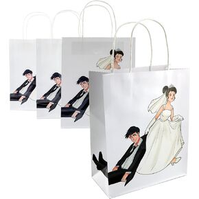 Iconikal Funny Wedding Gift Bags, Medium Size, Bride Dragging Groom, 8-Pack