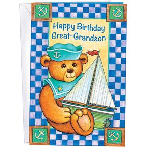 Chuck's Card-O-Rama - Birthday Card For Great Grandson - Made in USA - Extra Thick Paper - Large Card OPENS to 10" X 7.75" - 95817