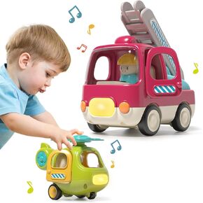 Baby Toys Push Cars for 1 2 3 Year Old Friction Powered Construction 3 Pack Friction Vehicle Set Excavator Dumper Cement Mixer Truck Lights and Musial Toys Birthday Gifts for Toddlers 1-3