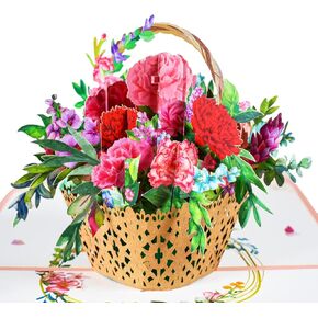 Flower Basket Pop Up Card Mother's Day Cards Get Well Soon Card Happy Birthday Card Pop Up Flower Greeting Card Thinking of You Card Thank You Card for Girls Mon Women Wife Grandma.