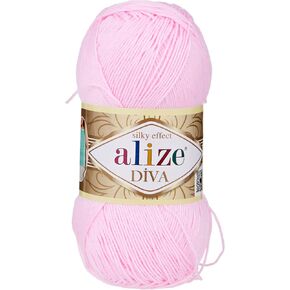 Alize Diva Silk Effect 100% Microfiber Acrylic Yarn 1 Ball skeins 100gr 383yds Color (185 - Baby Pink)