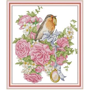 Rosyfoxes Cross Stitch Kits Stamped Full Range of Embroidery Starter Kits for Beginners DIY -Printed Kits Two Peacocks(Printed) 11CT 24.8×24.8 inches