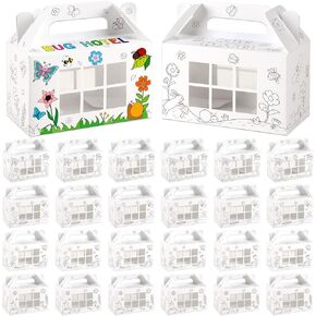 24 Pack Color Your Own Bug Hotel Box Cardboard Bugs Catchers Critters Collection Party Supplies Insect Gable Box Container with Window for Kids School Garden Spring Crafts Favors