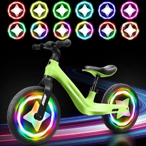 LED Toddler Balance Bike 2-5 Year Old, 17 Colors 7 Flashing Modes Lightweight Kids Push Bicycle, Adjustable Seat & No-Pump Needed Glow Wheels, Indoor Outdoor Toy Training Bike for Boys Girls