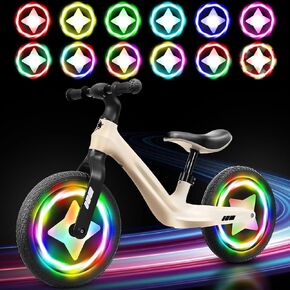 LED Toddler Balance Bike 2-5 Year Old, 17 Colors 7 Flashing Modes Lightweight Kids Push Bicycle, Adjustable Seat & No-Pump Needed Glow Wheels, Indoor Outdoor Toy Training Bike for Boys Girls