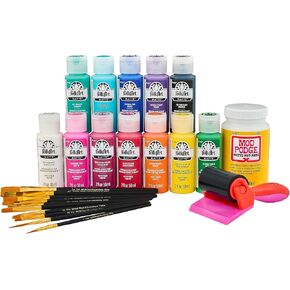 FolkArt Art Journal Kit, 24 Piece 12, 1 Mod Podge Sealer and a 2-in-1 Smoothing Tool, 96421 Paint and Brush Set