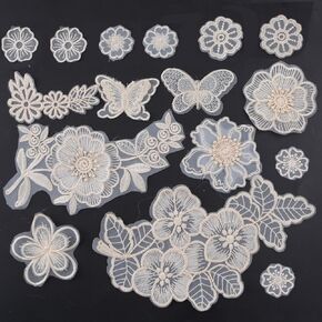 Embroidered Flower Patch, 16Pcs Flower Applique White Lace 3D Floral Sew On Patches for Women's Dress Jeans Sweater Clothes Repairing Decor