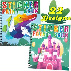 90shine 2PCS Sticker Books for Kids Ages 4-8 Dinosaur Underwater World Themed Designs Party Gift Create 22 Pictures