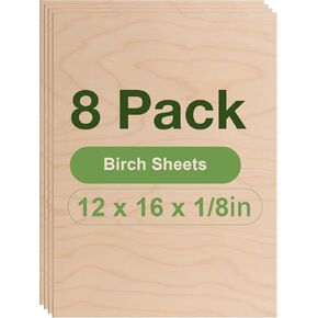 ROBOTIME 6-Pack Birch Plywood Sheets - 12 x 16 x 1/8 Inch - 3mm Plywood for Laser Cutting, Engraving & Wood Burning (Pyrography) - Unfinished Wood for Crafts