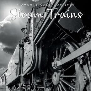 The Gifted Stationary 2025 Square Wall Calendar, Steam Trains, 16-Month Black and White Photos Theme Hanging Calendar with 180 Reminder Stickers, Month Planner for Home, or Creative Spaces, 12x12 In