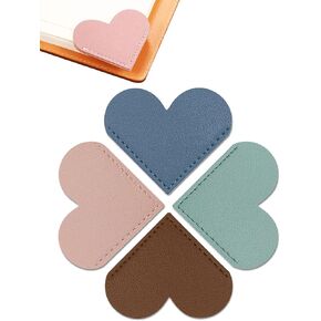 4 Pcs Heart Bookmark Leather Soft Wear Resistant for Women Kids Cute Handmade Reading Gifts(Pink Brown Green Blue)