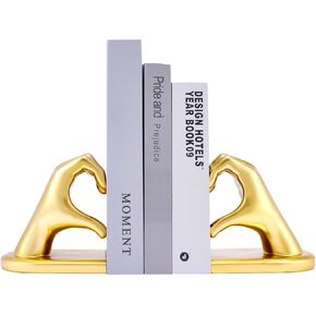Heart Hands Sculpture Bookends, Cute Book Ends Decorative Bookends for Shelves, Creative Hand Statue Book Holders for Office Desk Home Decor (Gold)