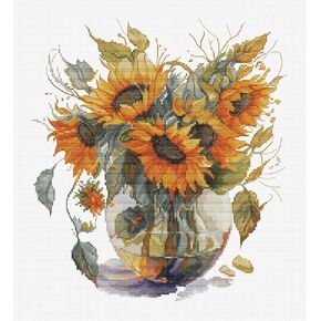 Luca-S Cross Stitch Kit, Vase with Sunflower, Counted Cross Stitch Kit for Adults, Embroidery Kit, B7025